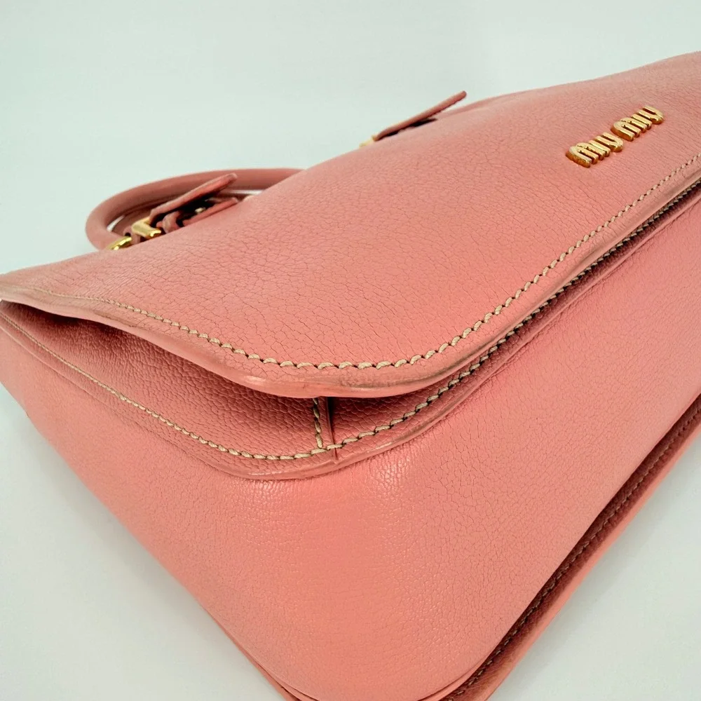Miu Miu Madras Satchel Rosa Pink Leather Luxury Crossbody Top Handle Feminine